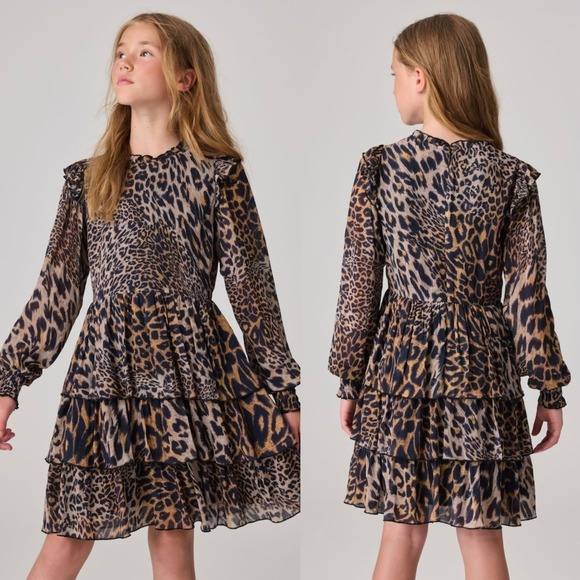 smALLSAINTS Girls' Leopard Tiered Dress (9-10 Years) - Picture 1 of 9